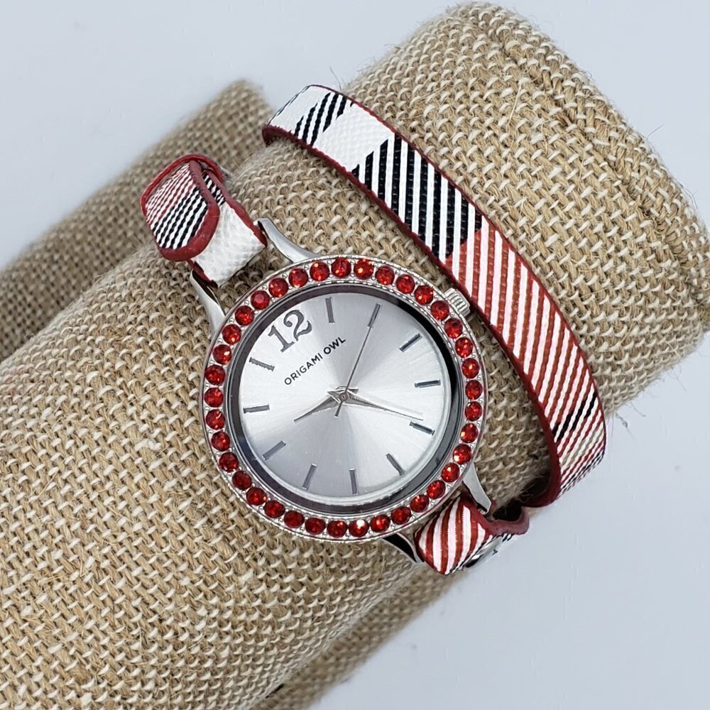 Origami Owl * Plaid Leather Wrap Bracelet Watch